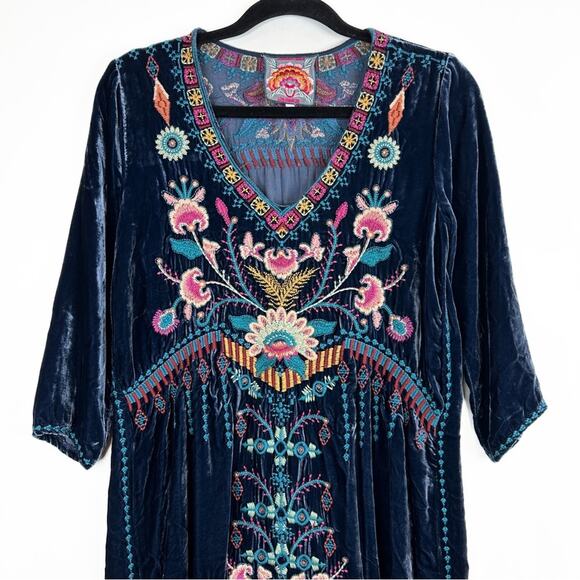 Johnny Was Delphine Velvet 3/4 Sleeve Drape Tunic Dress. - Picture 6 of 12